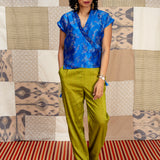 Jugal Spray Silk Wrap Top - Cobalt