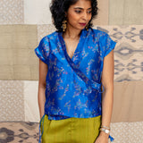 Jugal Spray Silk Wrap Top - Cobalt