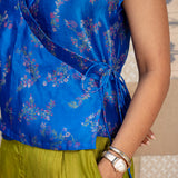Jugal Spray Silk Wrap Top - Cobalt