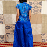 Jugal Wide Leg Silk Pants - Cobalt