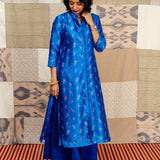 Jugal Sprout Silk Jacket Kurta - Cobalt