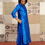 Jugal Sprout Silk Jacket Kurta - Cobalt