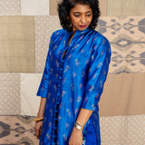 Jugal Sprout Silk Jacket Kurta - Cobalt