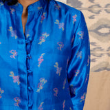 Jugal Sprout Silk Jacket Kurta - Cobalt