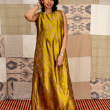 Jugal Spray Silk Maxi Dress - Olive