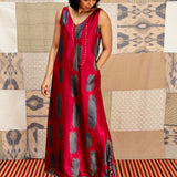 Jugal Streak Silk Maxi Dress - Scarlet