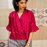 Jugal Spots Silk Overlap Top - Scarlet