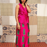 Jugal Spots Silk Wrap Top - Fuchsia