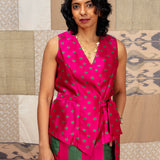 Jugal Spots Silk Wrap Top - Fuchsia