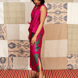 Jugal Streak Silk Straight Skirt - Fuchsia