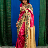 Kalpataru Border Kalamkari Silk Saree - Pink
