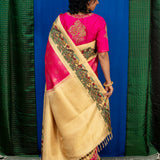 Kalpataru Border Kalamkari Silk Saree - Pink