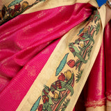 Kalpataru Border Kalamkari Silk Saree - Pink