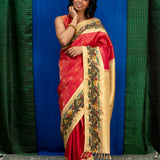 Kalpataru Border Kalamkari Silk Saree - Red