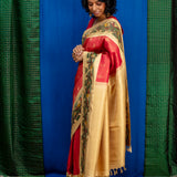 Kalpataru Border Kalamkari Silk Saree - Red
