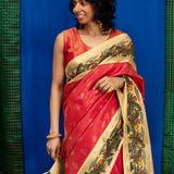 Kalpataru Border Kalamkari Silk Saree - Red