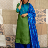 Jugal Sprout Silk Dupatta - Cobalt