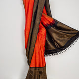 Trayi Hathee Spotting Korvai Kanchi Silk Saree - Orange