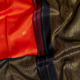 Trayi Hathee Spotting Korvai Kanchi Silk Saree - Orange