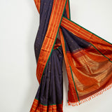 Trayi Paisley Studs Kanchi Silk Saree - Navy