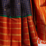 Trayi Paisley Studs Kanchi Silk Saree - Navy