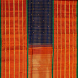 Trayi Paisley Studs Kanchi Silk Saree - Navy