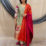 Afternoon Tea Tussar Kurta and Dupatta - Green