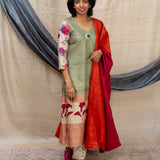 Afternoon Tea Tussar Kurta and Dupatta - Green
