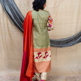 Afternoon Tea Tussar Kurta and Dupatta - Green