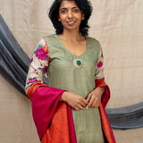 Afternoon Tea Tussar Kurta and Dupatta - Green