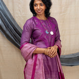 Sunset Trail Tussar Kurta and Dupatta - Purple