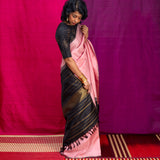 Lavanyam Contrast Kanchi Silk Saree - Pink and Black