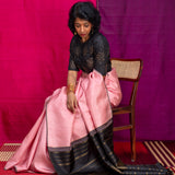Lavanyam Contrast Kanchi Silk Saree - Pink and Black