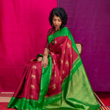 Mohana Grazing Cows Kanchi Silk Saree - Maroon