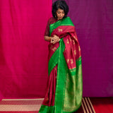 Mohana Grazing Cows Kanchi Silk Saree - Maroon