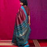 Kalpataru Floral Kalamkari Silk Saree - Maroon and Blue