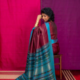 Kalpataru Floral Kalamkari Silk Saree - Maroon and Blue