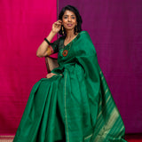 Lavanyam Monochrome Kanchi Silk Saree - Emerald