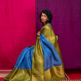 Mishrita Creeper Border Organza Saree - Blue and Olive