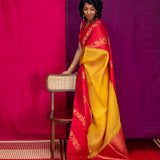 Mishrita Creeper Border Organza Saree - Yellow and Red