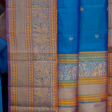 Kimaya Elephant Parade Soft Silk Saree - Peacock Blue
