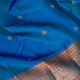 Kimaya Elephant Parade Soft Silk Saree - Peacock Blue