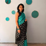 Tuhina Dots Print Play Organza Saree - Teal