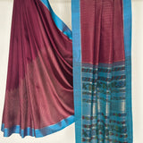 Kalpataru Floral Kalamkari Silk Saree - Maroon and Blue