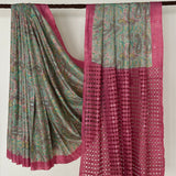 Jhaalar Floral Cutwork Tussar Saree - Blue and Pink