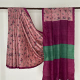 Veena Floral Tussar Saree - Pink and Violet