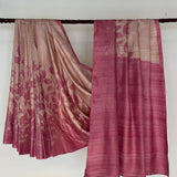 Veena Komorebi Tussar Saree - Cream and Pink