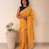Zephyr Cutwork Embroidered Cotton Saree - Yellow