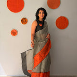 Tuhina Stripes Print Play Organza Saree - Orange