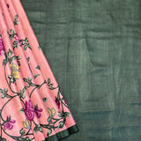 Veena Rose Garden Tussar Saree - Peach